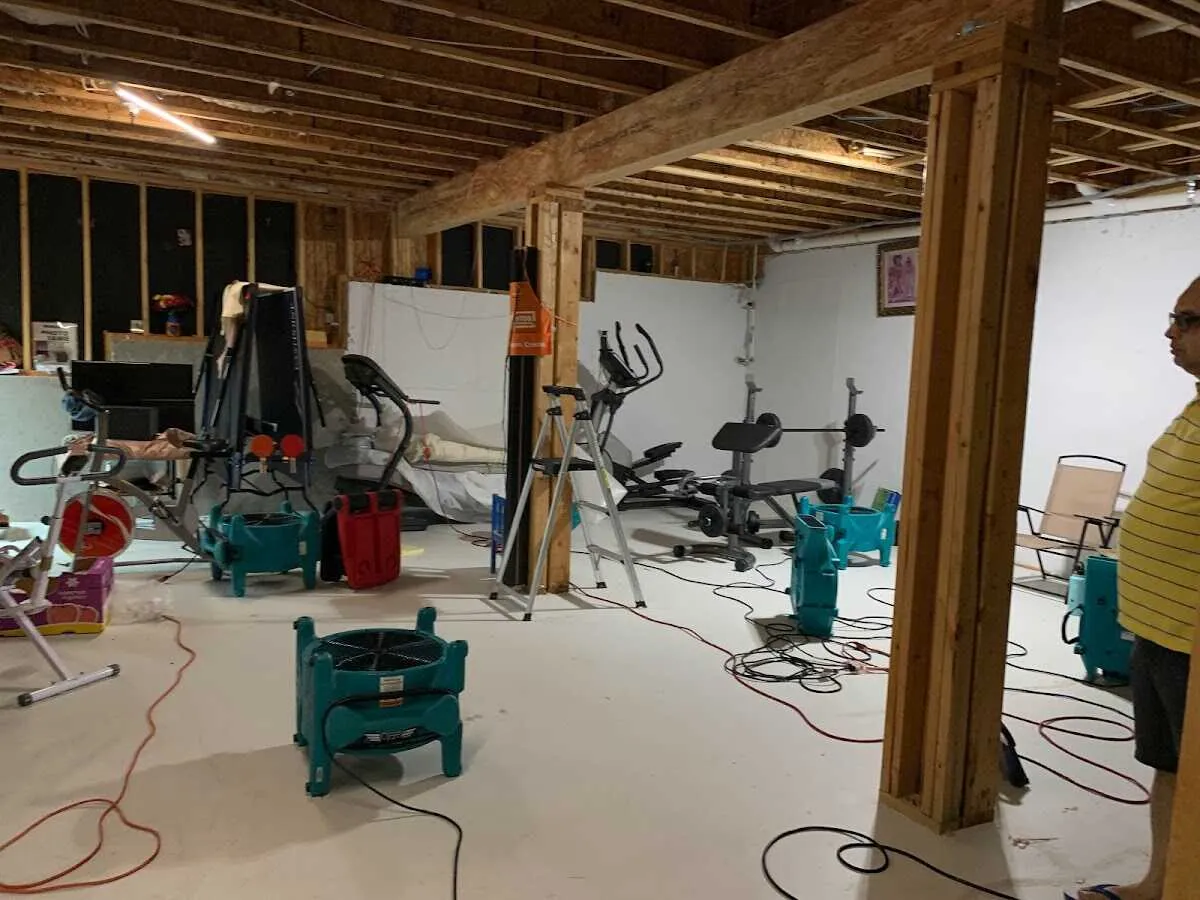 Basement drying equipment setup for Contents Cleaning & Restoration in Owego